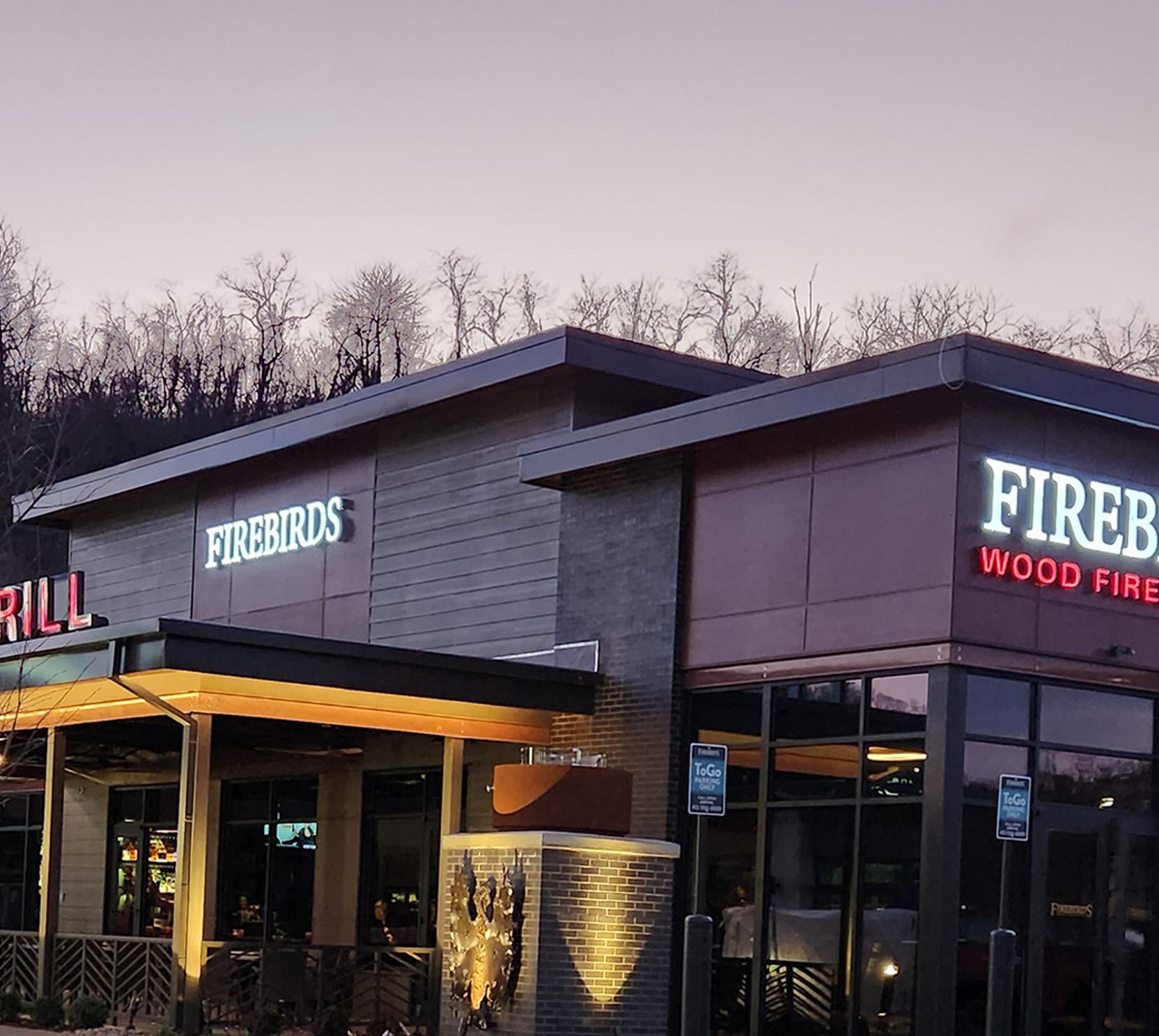 Exterior of Firebirds Wood Fired Grill in Bridgeville. PA